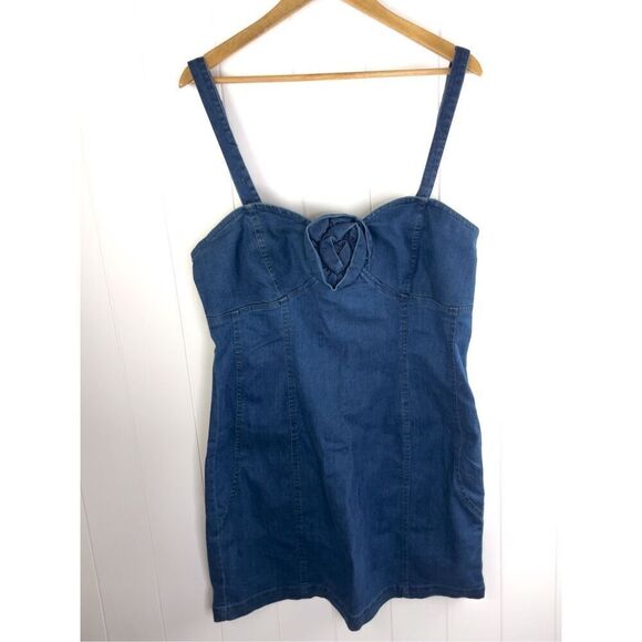 NWT Anthropologie Porridge Rosette Denim Medium Blue Slim Mini Dress Size XL - Picture 5 of 16